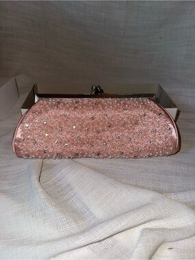 Pink Beaded Evening Clutch with Crystal Accents